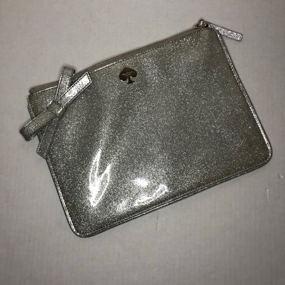 Kate Spade Georgia Glitter Bug Clutch Silver EUC - Picture 2 of 10